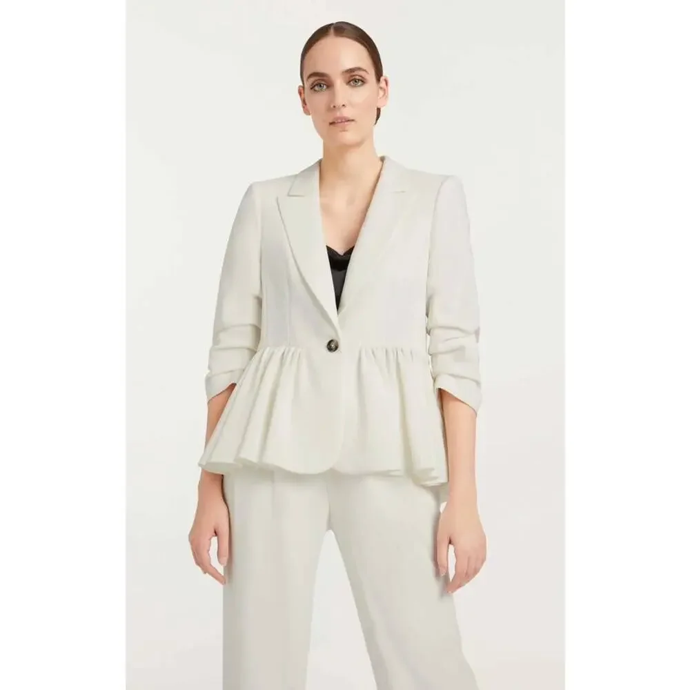 Cinq á Sept Kourtney White Ruffle Blazer Ivory 6 Small Single Breasted Peplum - Picture 6 of 9